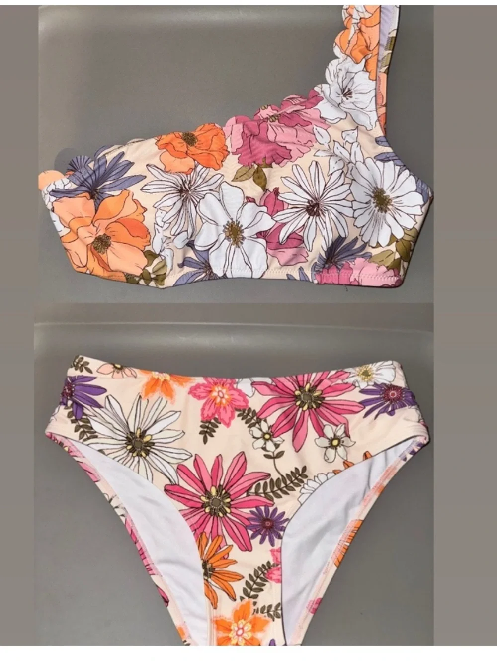 Cupshe Hazy Tenderness Flower One Shoulder Top Hipster Bikini Set M/S NWT!